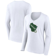 Milwaukee Bucks Women's Alternate Logo V-Neck Long Sleeve T-Shirt White - NBA