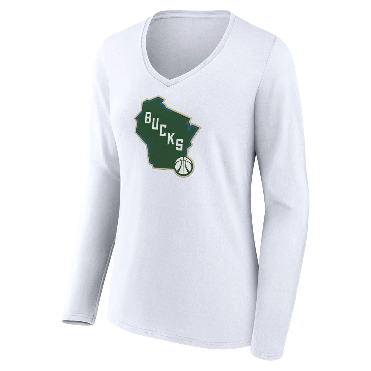 Milwaukee Bucks Women's Alternate Logo V-Neck Long Sleeve T-Shirt White - NBA