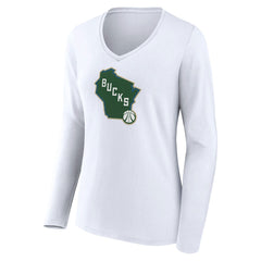 Milwaukee Bucks Women's Alternate Logo V-Neck Long Sleeve T-Shirt White - NBA