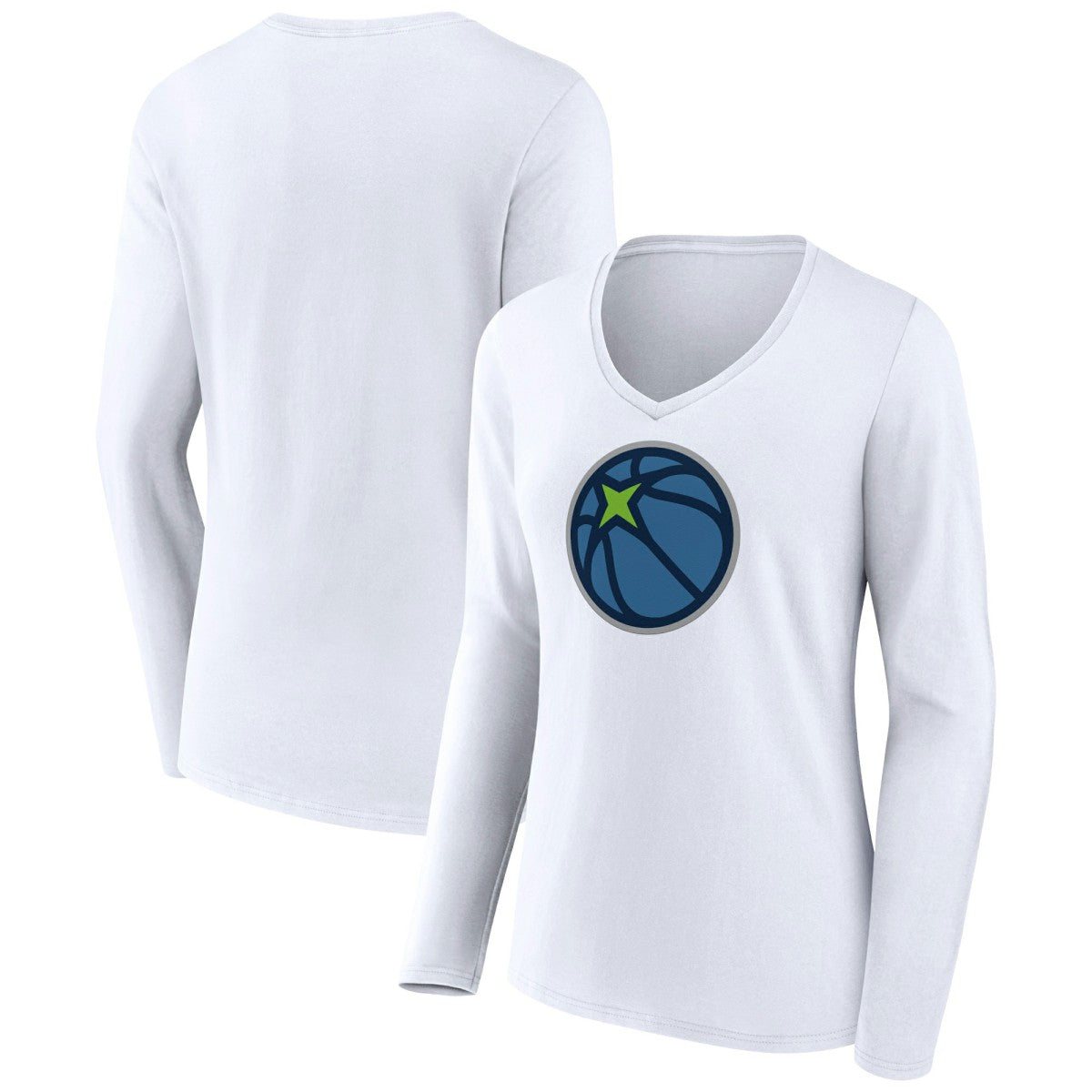 Minnesota Timberwolves Women's Alternate Logo V-Neck Long Sleeve T-Shirt White - NBA