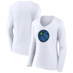 Minnesota Timberwolves Women's Alternate Logo V-Neck Long Sleeve T-Shirt White - NBA