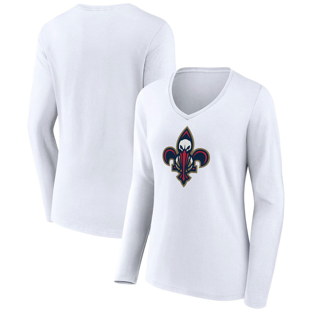 New Orleans Pelicans Women's Alternate Logo V-Neck Long Sleeve T-Shirt White - NBA