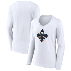 New Orleans Pelicans Women's Alternate Logo V-Neck Long Sleeve T-Shirt White - NBA