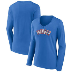 Oklahoma City Thunder Women's Alternate Logo V-Neck Long Sleeve T-Shirt Blue - NBA