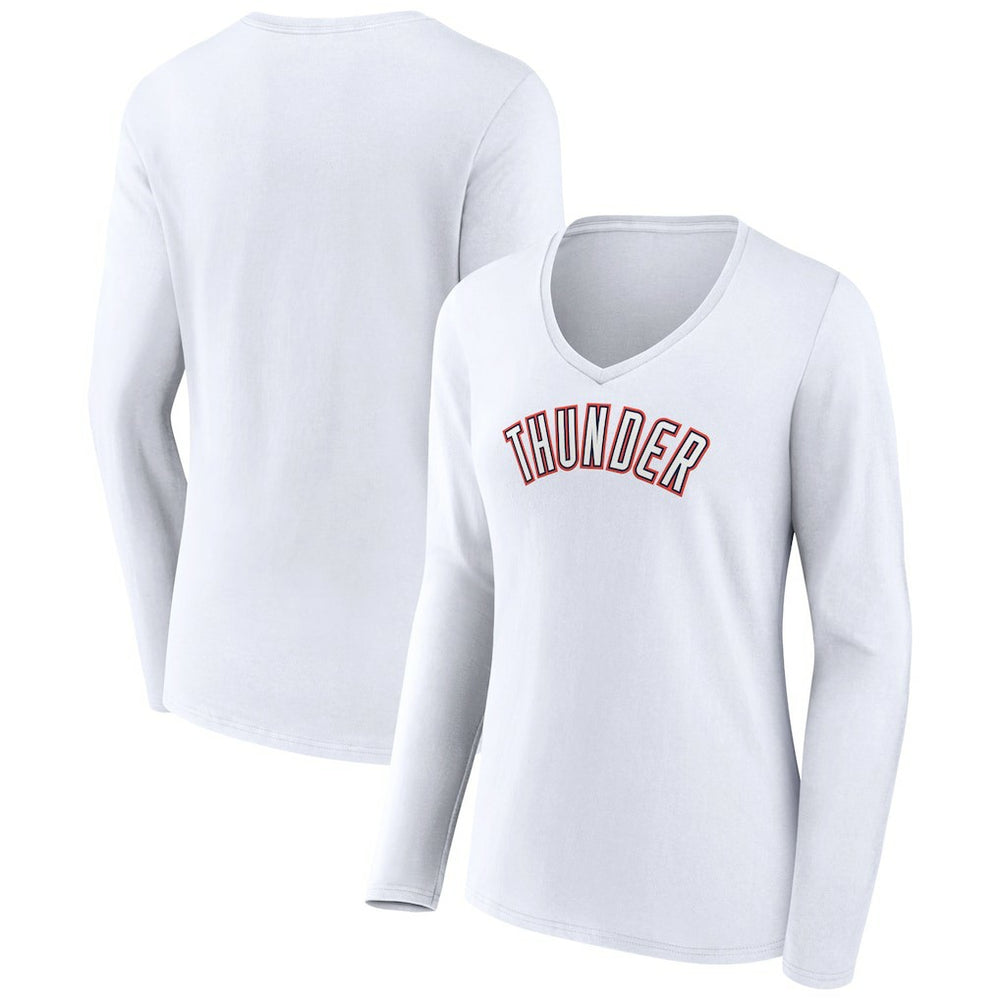 Oklahoma City Thunder Women's Alternate Logo V-Neck Long Sleeve T-Shirt White - NBA