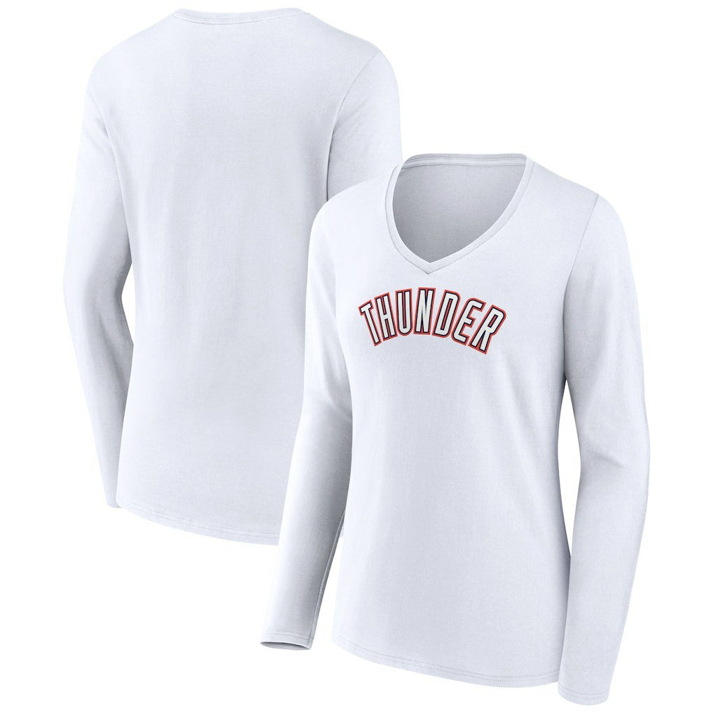 Oklahoma City Thunder Women's Alternate Logo V-Neck Long Sleeve T-Shirt White - NBA