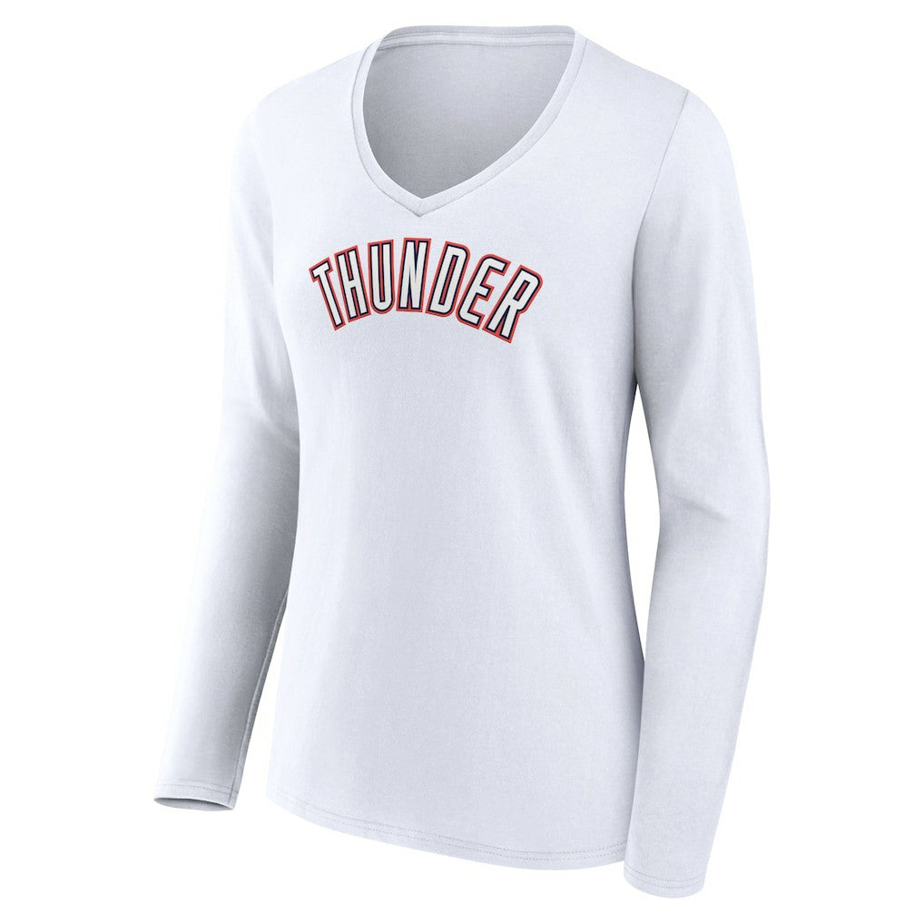 Oklahoma City Thunder Women's Alternate Logo V-Neck Long Sleeve T-Shirt White - NBA