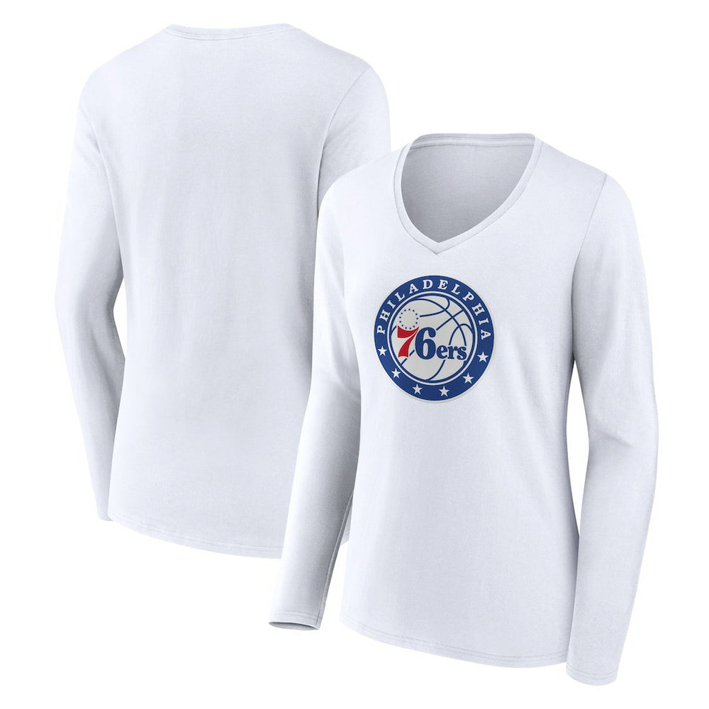 Philadelphia 76ers Women's Alternate Logo V-Neck Long Sleeve T-Shirt White - NBA