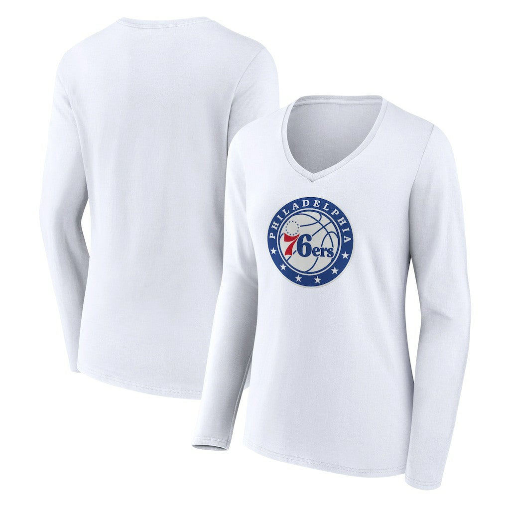 Philadelphia 76ers Women's Alternate Logo V-Neck Long Sleeve T-Shirt White - NBA