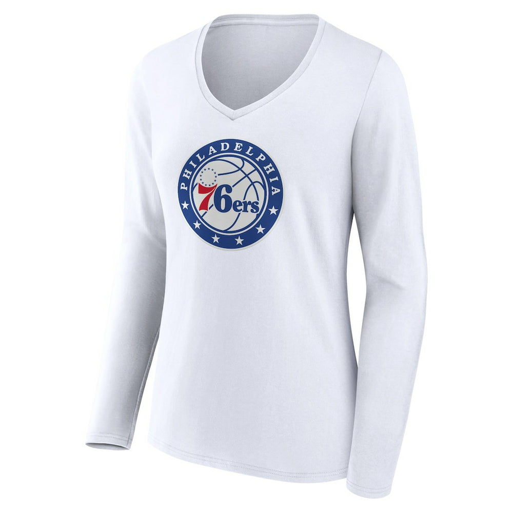 Philadelphia 76ers Women's Alternate Logo V-Neck Long Sleeve T-Shirt White - NBA