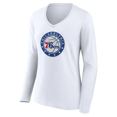 Philadelphia 76ers Women's Alternate Logo V-Neck Long Sleeve T-Shirt White - NBA