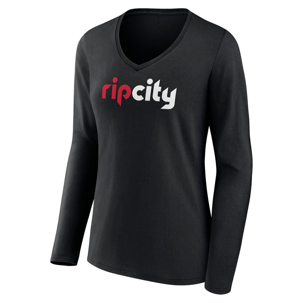 Portland Trail Blazers Women's Alternate Logo V-Neck Long Sleeve T-Shirt Black - NBA