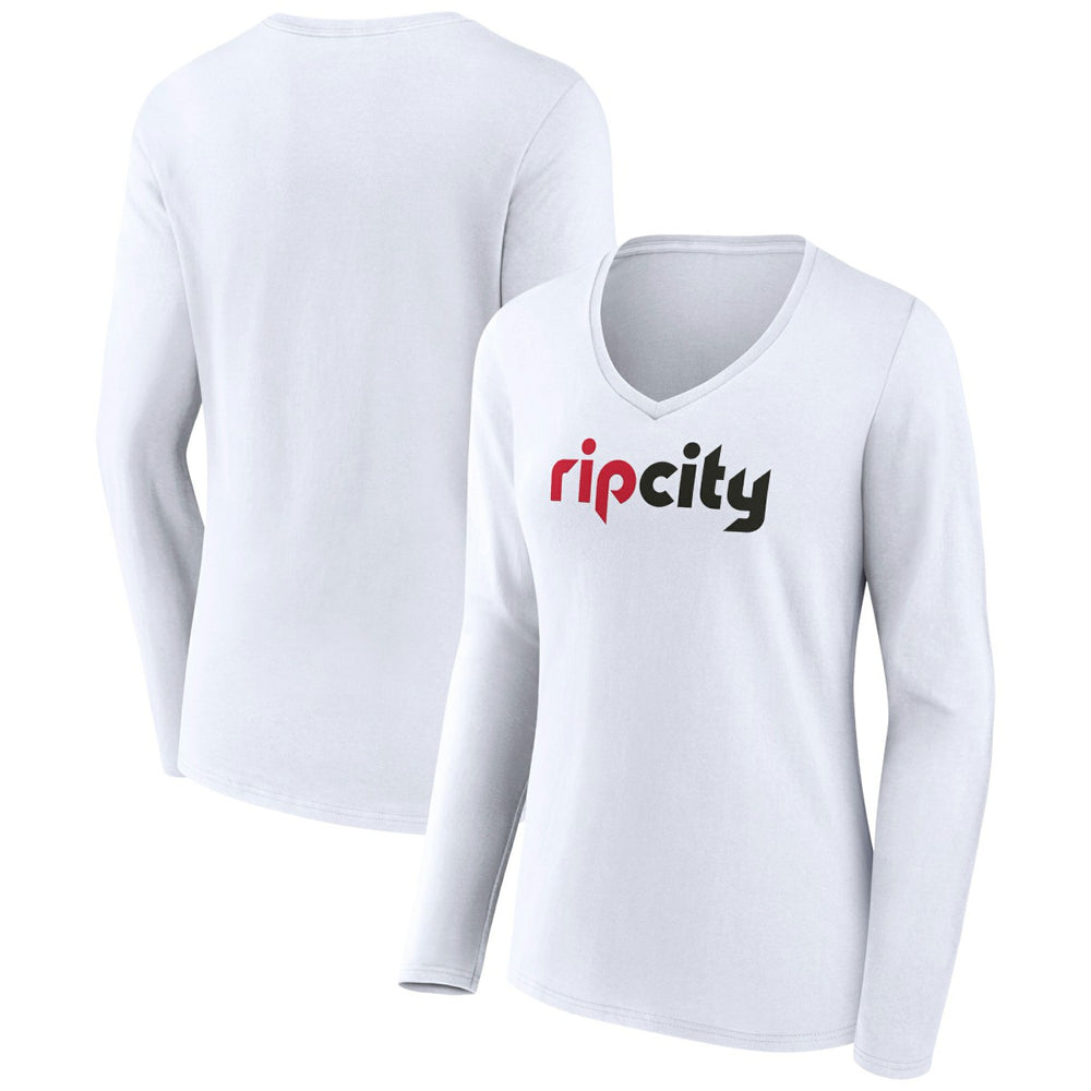 Portland Trail Blazers Women's Alternate Logo V-Neck Long Sleeve T-Shirt White - NBA