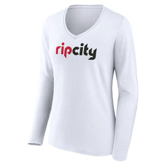 Portland Trail Blazers Women's Alternate Logo V-Neck Long Sleeve T-Shirt White - NBA