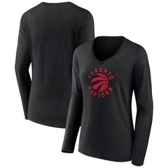 Toronto Raptors Women's Alternate Logo V-Neck Long Sleeve T-Shirt Black - NBA