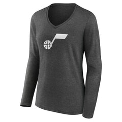 Utah Jazz Women's Alternate Logo V-Neck Long Sleeve T-Shirt Charcoal - NBA
