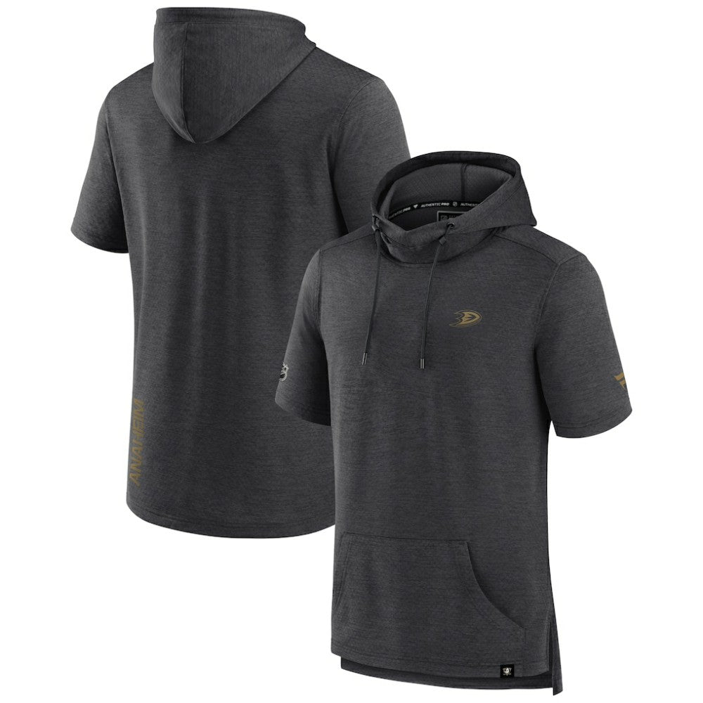 Anaheim Ducks Fanatics Authentic Pro Short Sleeve Pullover Hoodie - Heather Charcoal - NHL