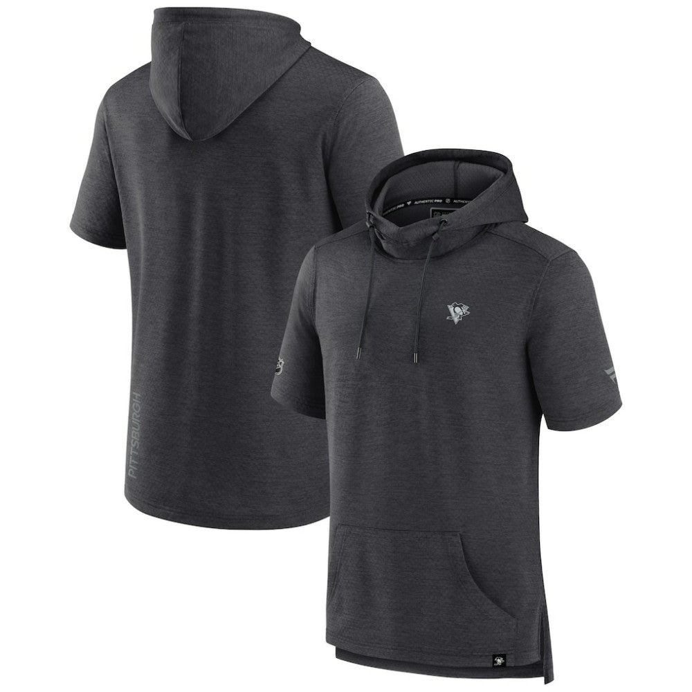Pittsburgh Penguins Fanatics Authentic Pro Short Sleeve Pullover Hoodie - Heather Charcoal - NHL