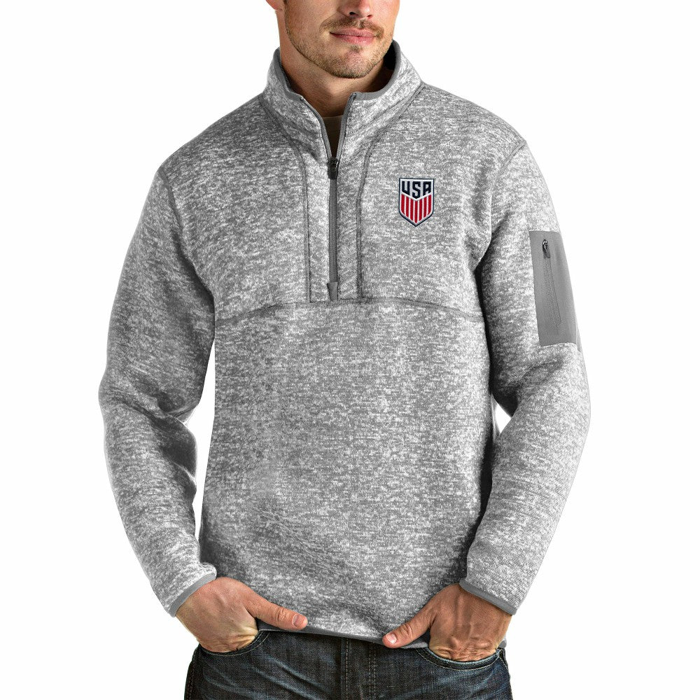 USMNT Antigua Fortune Quarter-Zip Pullover Jacket Gray - FIFA World CUP