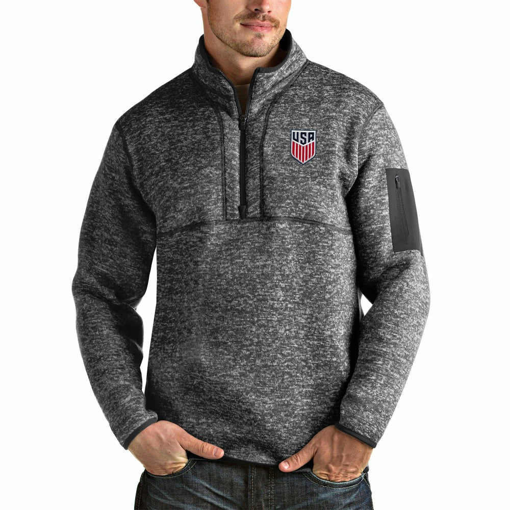 USMNT Antigua Fortune Quarter-Zip Pullover Jacket Heather Charcoal - FIFA World CUP