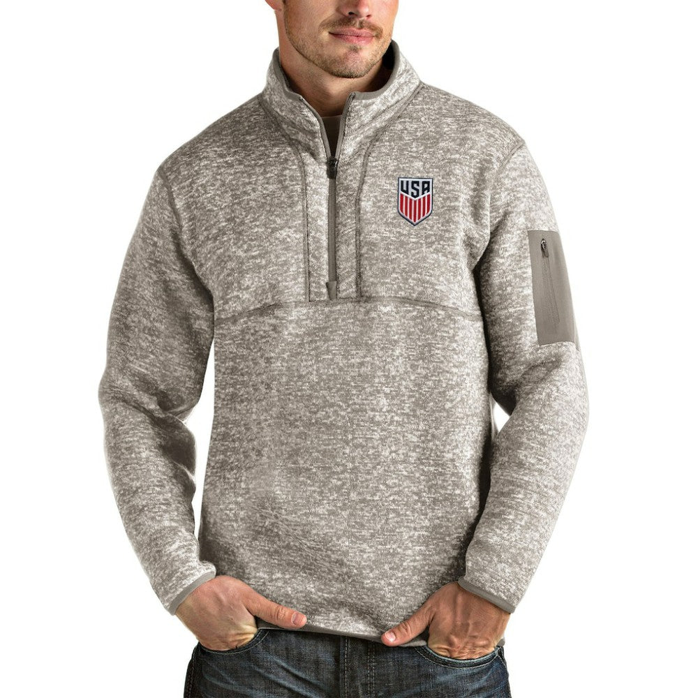 USMNT Antigua Fortune Quarter-Zip Pullover Jacket Oatmeal - FIFA World CUP