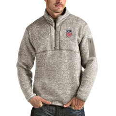 USMNT Antigua Fortune Quarter-Zip Pullover Jacket Oatmeal - FIFA World CUP