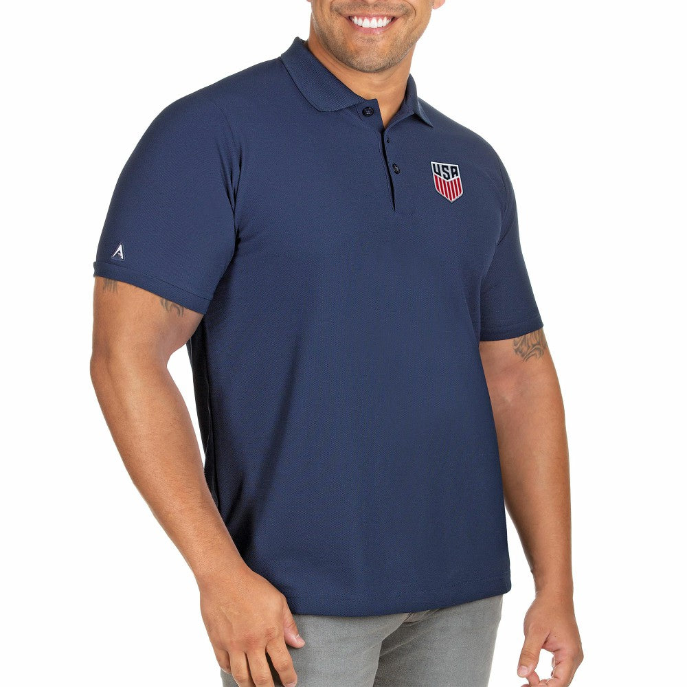 USMNT Antigua Legacy Pique Big & Tall Polo Navy - FIFA World CUP