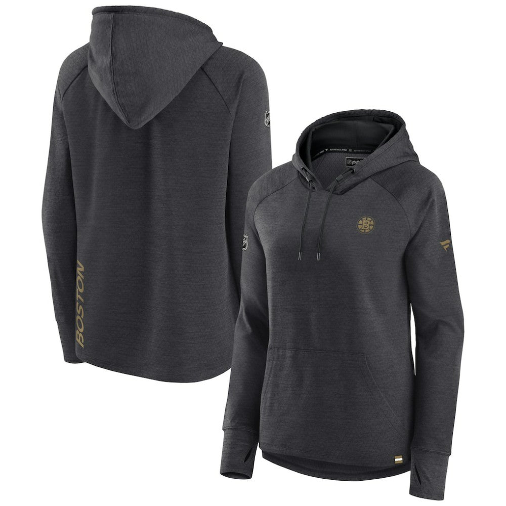 Boston Bruins Fanatics Women's Authentic Pro Pullover Hoodie - Heather Charcoal - NHL