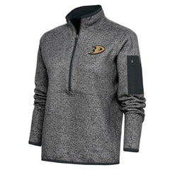 Anaheim Ducks Antigua Women's Team Logo Fortune Quarter-Zip Jacket - Heather Charcoal - NHL