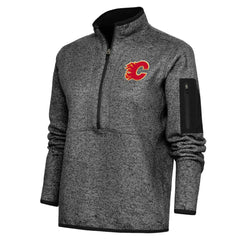 Calgary Flames Antigua Women's Team Logo Fortune Quarter-Zip Jacket - Heather Black - NHL