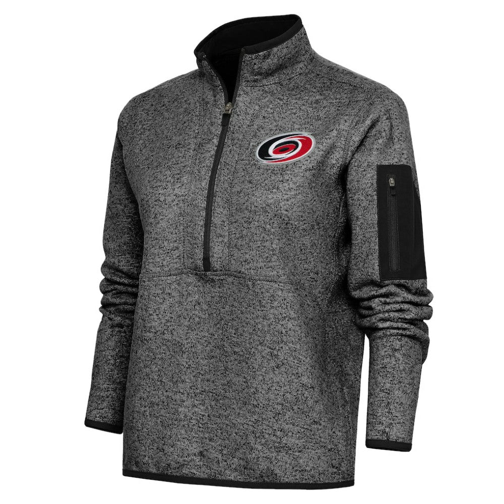 Carolina Hurricanes Antigua Women's Team Logo Fortune Quarter-Zip Jacket - Heather Black - NHL