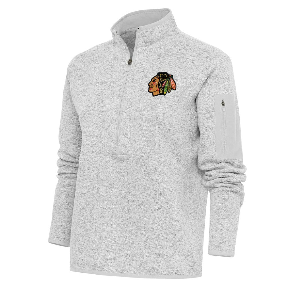 Chicago Blackhawks Antigua Women's Team Logo Fortune Quarter-Zip Jacket - Heather Gray - NHL