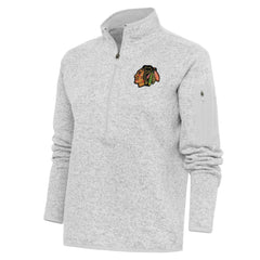 Chicago Blackhawks Antigua Women's Team Logo Fortune Quarter-Zip Jacket - Heather Gray - NHL