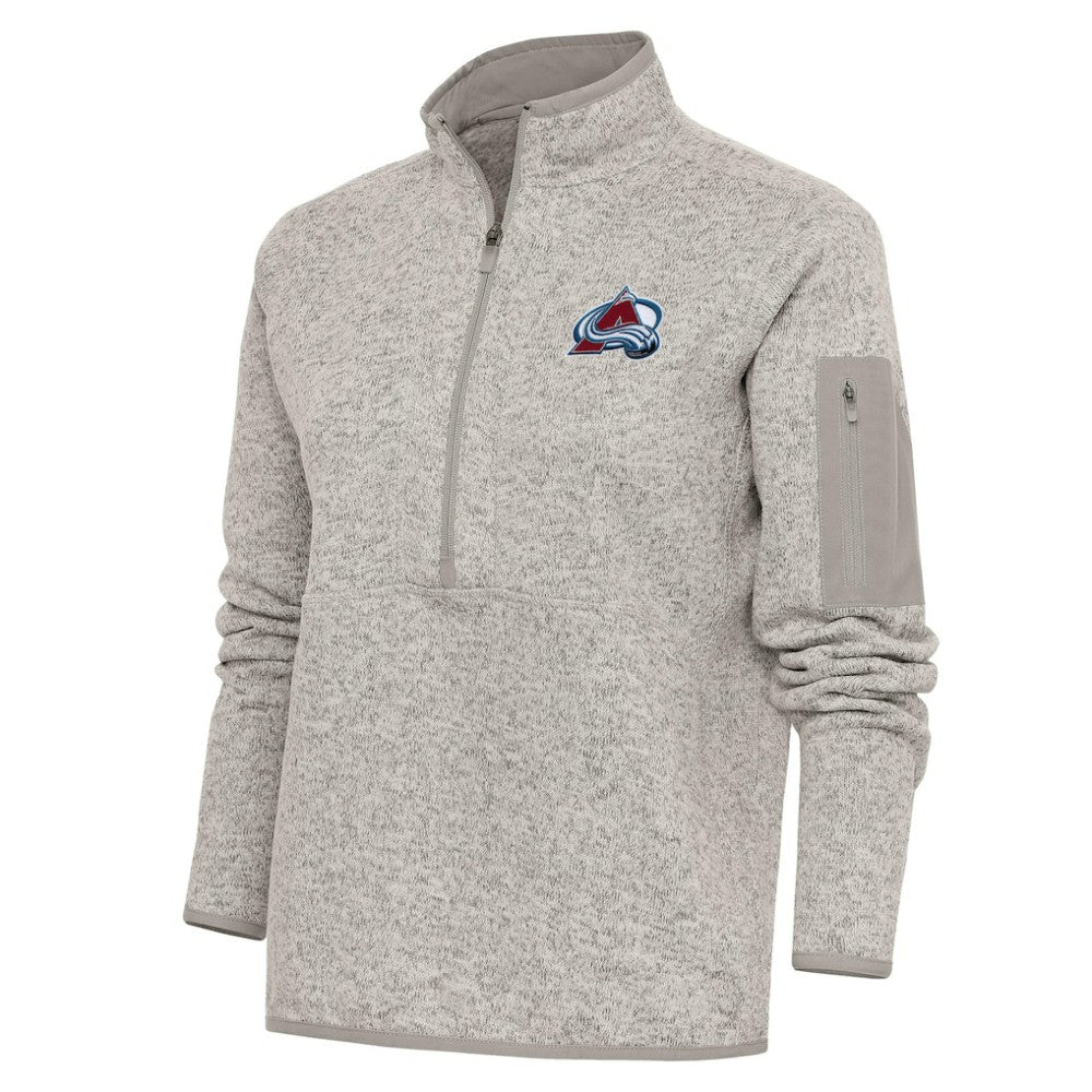 Colorado Avalanche Antigua Women's Team Logo Fortune Quarter-Zip Jacket - Oatmeal - NHL