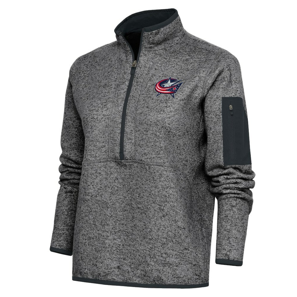 Columbus Blue Jackets Antigua Women's Team Logo Fortune Quarter-Zip Jacket - Heather Charcoal - NHL