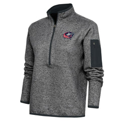Columbus Blue Jackets Antigua Women's Team Logo Fortune Quarter-Zip Jacket - Heather Charcoal - NHL