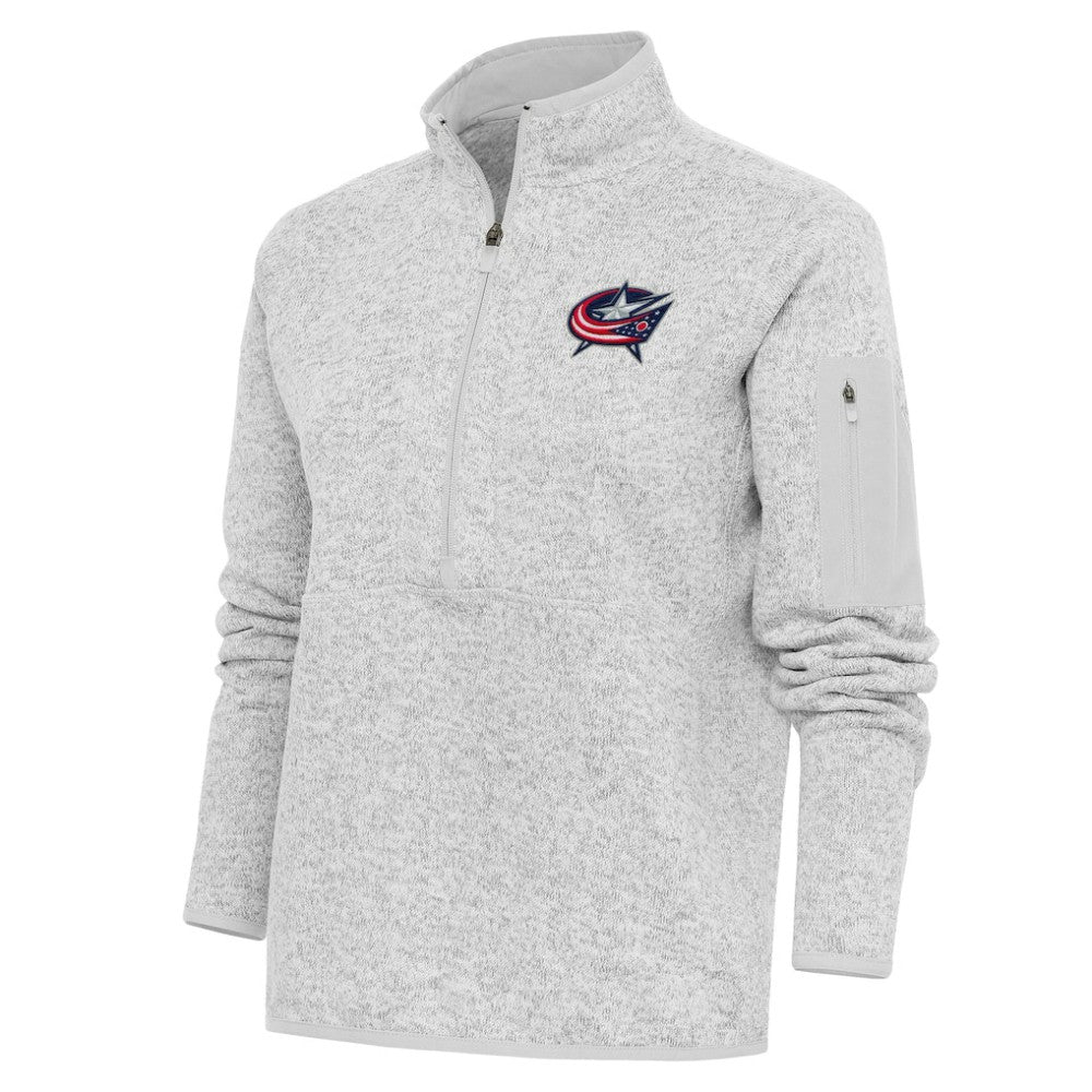 Columbus Blue Jackets Antigua Women's Team Logo Fortune Quarter-Zip Jacket - Heather Gray - NHL