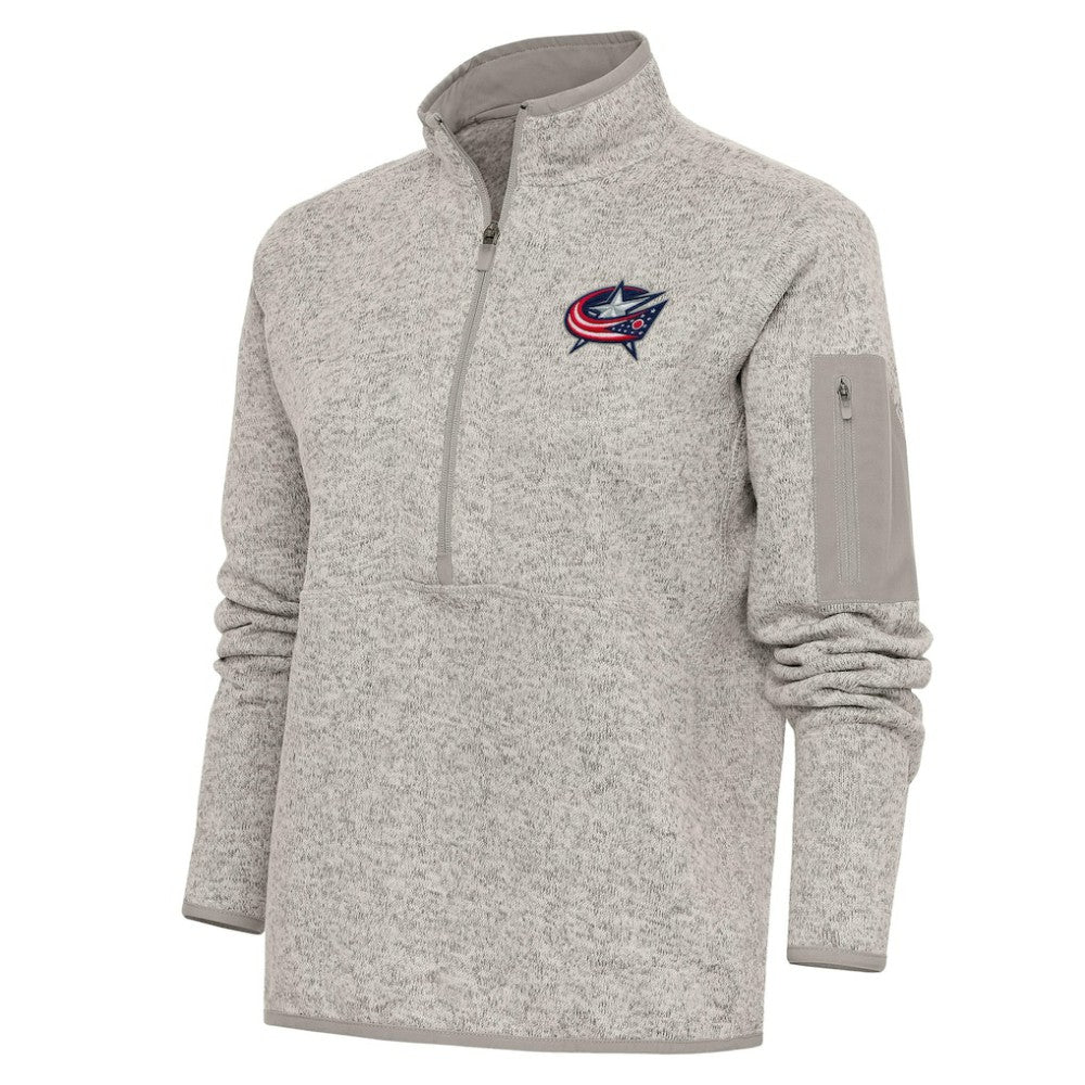 Columbus Blue Jackets Antigua Women's Team Logo Fortune Quarter-Zip Jacket - Oatmeal - NHL