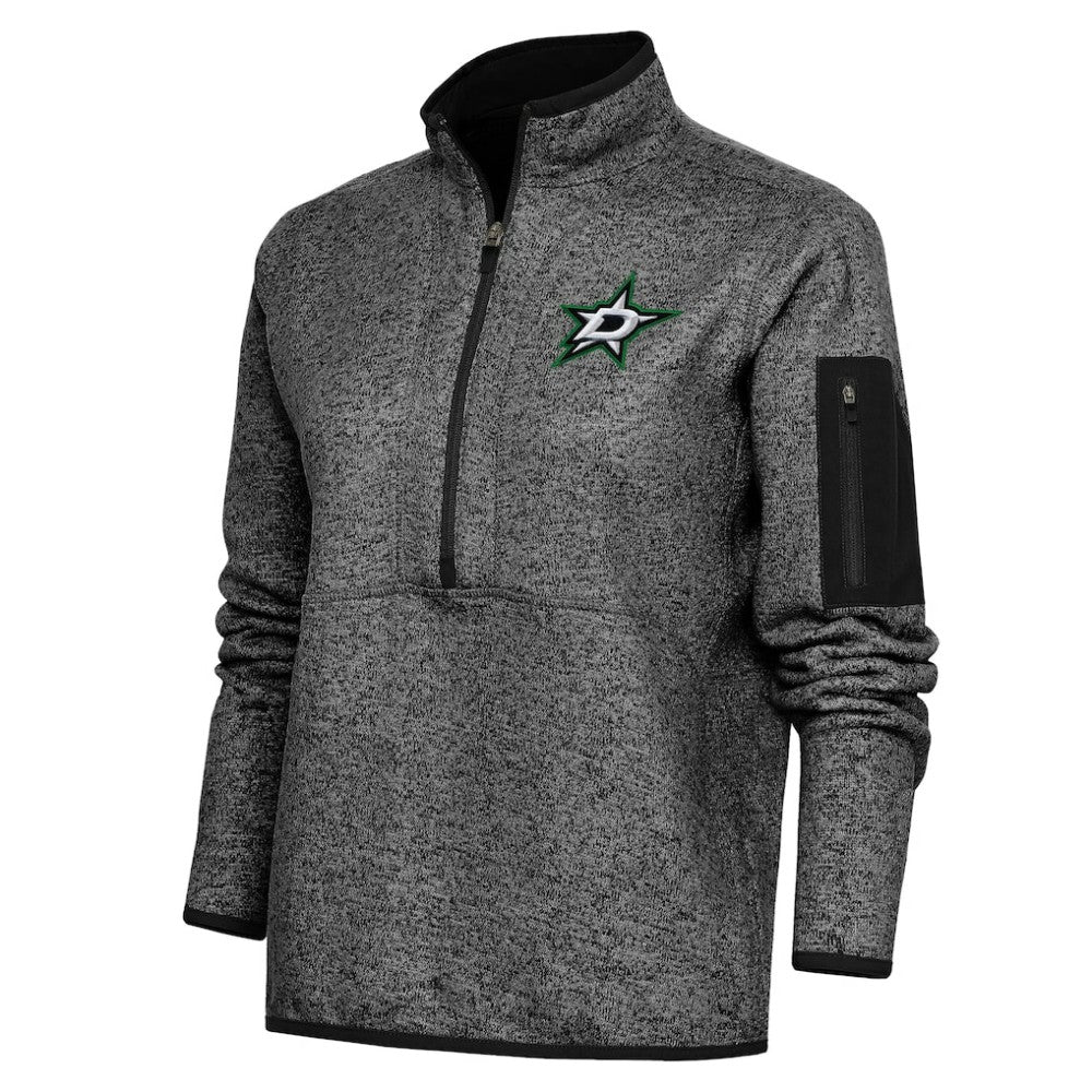Dallas Stars Antigua Women's Team Logo Fortune Quarter-Zip Jacket - Heather Black - NHL