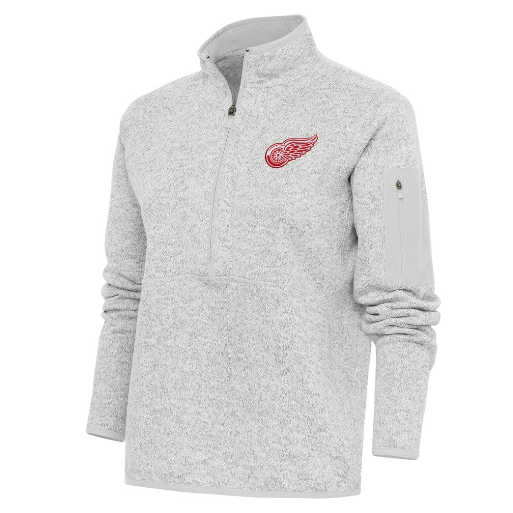 Detroit Red Wings Antigua Women's Team Logo Fortune Quarter-Zip Jacket - Heather Gray - NHL