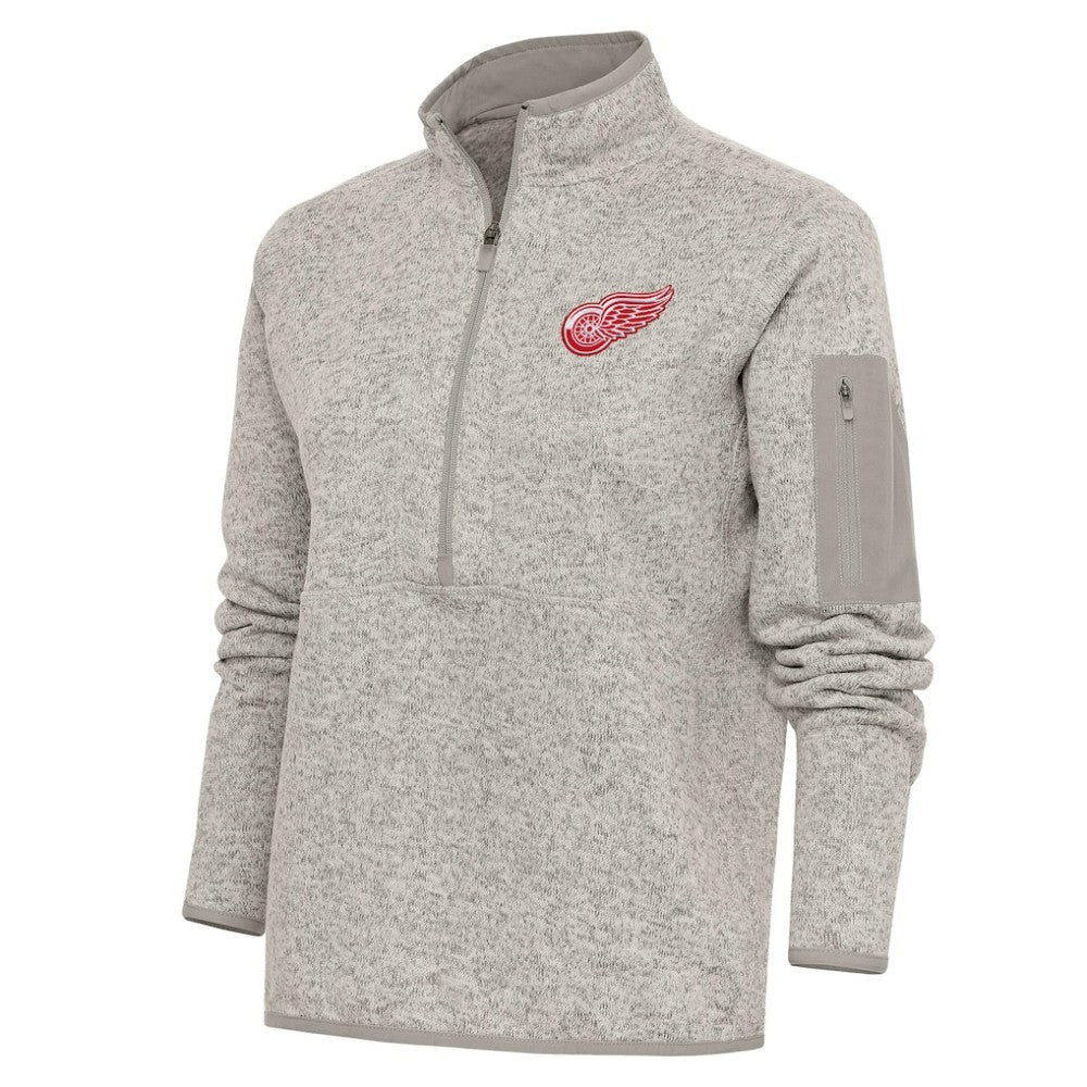 Detroit Red Wings Antigua Women's Team Logo Fortune Quarter-Zip Jacket - Oatmeal - NHL