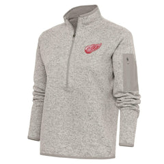 Detroit Red Wings Antigua Women's Team Logo Fortune Quarter-Zip Jacket - Oatmeal - NHL