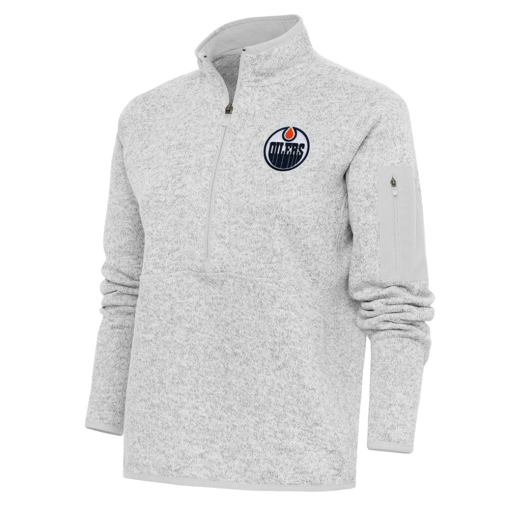 Edmonton Oilers Antigua Women's Team Logo Fortune Quarter-Zip Jacket - Heather Gray - NHL