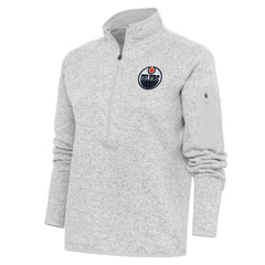 Edmonton Oilers Antigua Women's Team Logo Fortune Quarter-Zip Jacket - Heather Gray - NHL