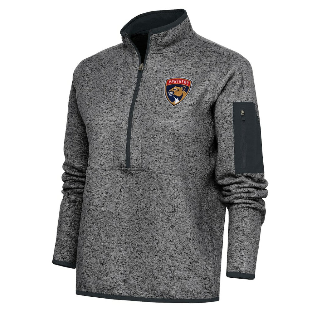 Florida Panthers Antigua Women's Team Logo Fortune Quarter-Zip Jacket - Heather Charcoal - NHL