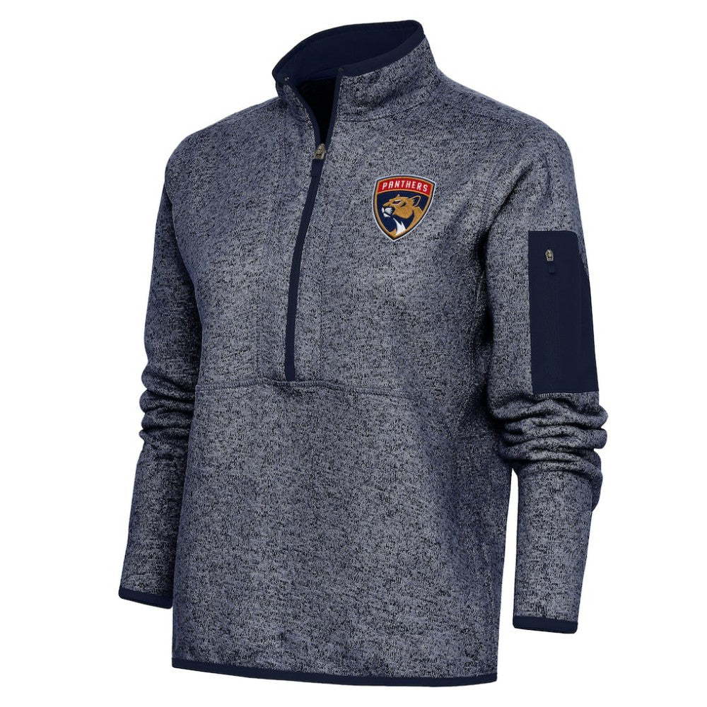 Florida Panthers Antigua Women's Team Logo Fortune Quarter-Zip Jacket - Heather Navy - NHL