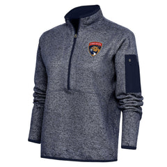 Florida Panthers Antigua Women's Team Logo Fortune Quarter-Zip Jacket - Heather Navy - NHL