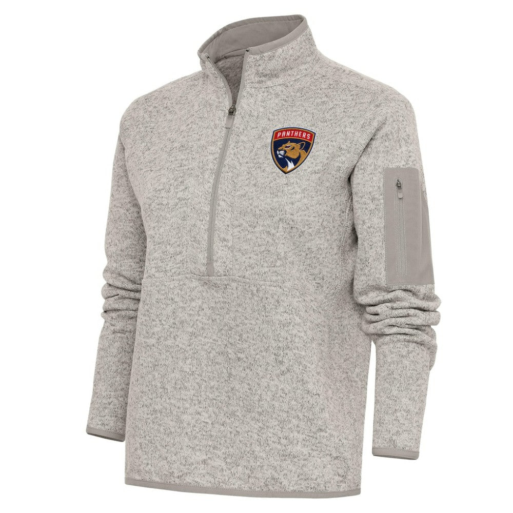 Florida Panthers Antigua Women's Team Logo Fortune Quarter-Zip Jacket - Oatmeal - NHL
