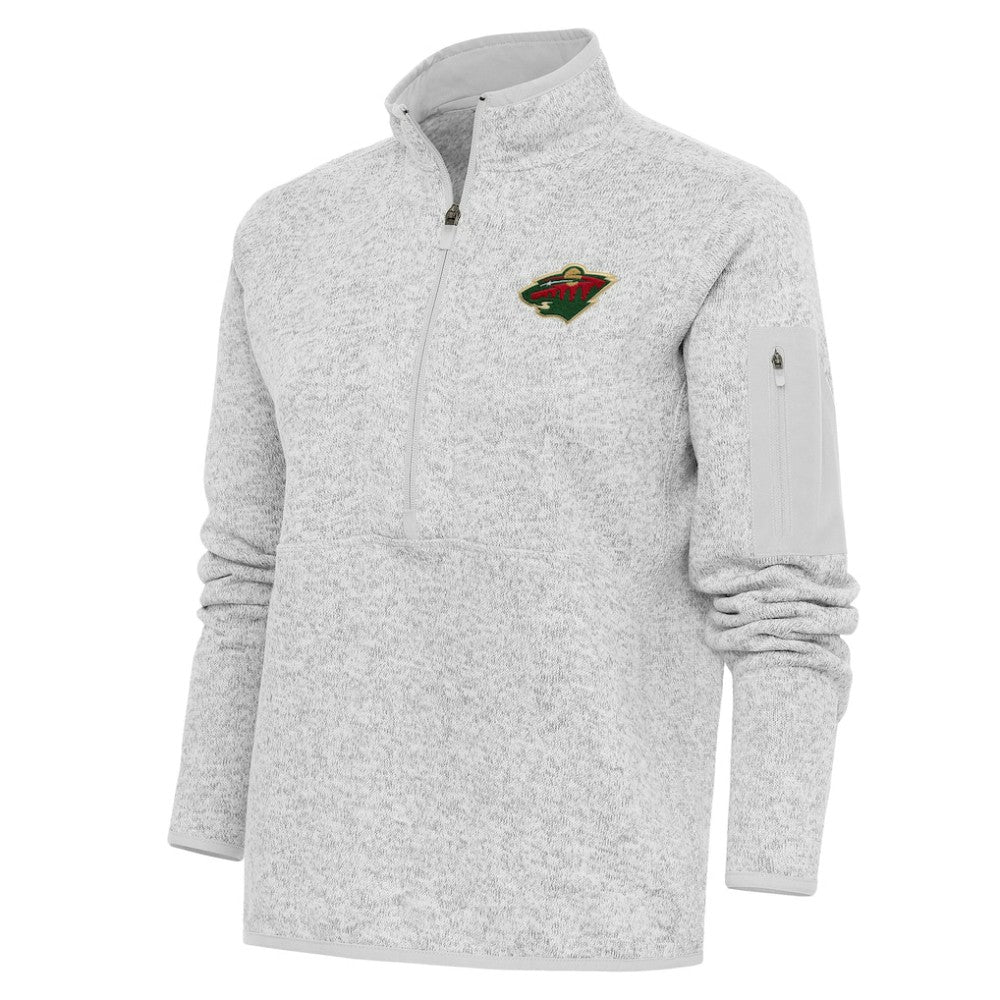 Minnesota Wild Antigua Women's Team Logo Fortune Quarter-Zip Jacket - Heather Gray - NHL