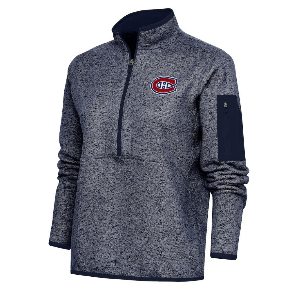 Montreal Canadiens Antigua Women's Team Logo Fortune Quarter-Zip Jacket - Heather Navy - NHL